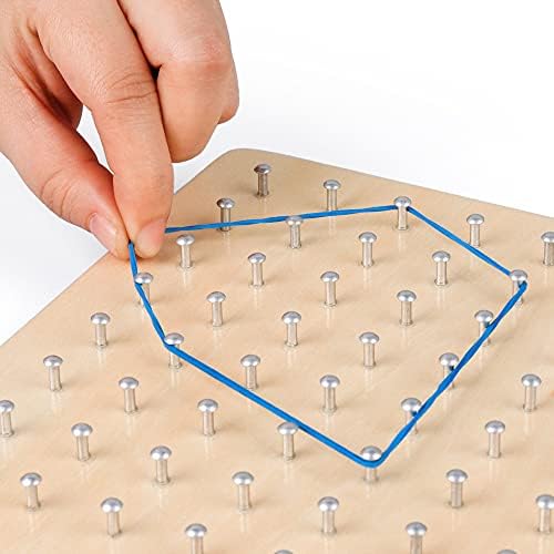 Coogam Wooden Geoboard Mathematical Manipulative Material Array Block Geo Board – Graphical Educational Toys with 30Pcs Pattern Cards and Latex