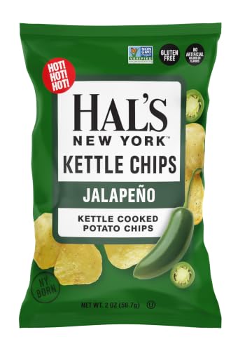 Hal's New York Kettle Cooked Gluten Free Jalapeno Flavored Potato Chip Crisps, 2 Oz (Pack of 24)