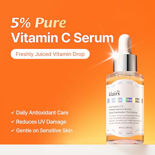 DearKlairs Vitamin C Serum - Dark Spot Care for Sensitive Skin, 1.18 fl.oz. | 5% Pure Vitamin C & Niacinamide, EGF Peptides, Even Skin Tone