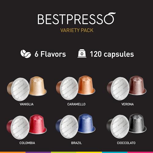 Bestpresso Coffee for Nespresso Original Machine 120 Aluminum pods Certified Genuine Espresso Variety Pack mix Flavored and Dark roast