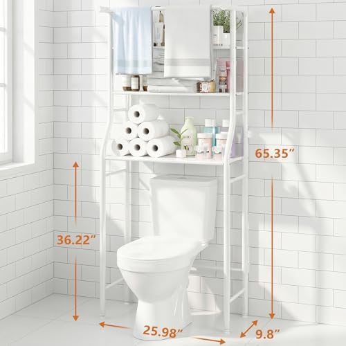 UDEAR 3-Tier Over The Toilet Rack,with Hanging Rod,Tower Shelf,Black