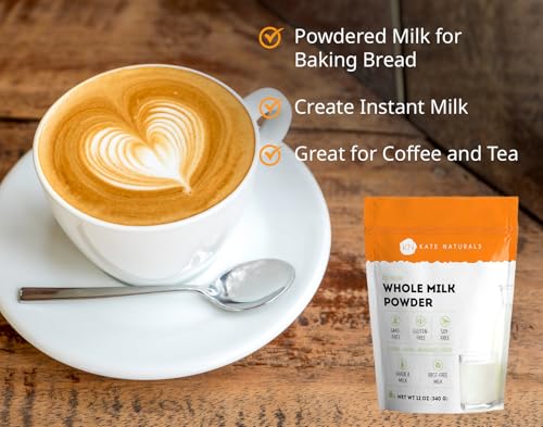 Kate Naturals Dry Whole Milk Powder for Baking, Coffee & Milkshakes (12oz)