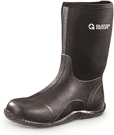 Guide Gear Men's Mid-High Bogger Waterproof Rubber Hunting Work Rain Boots 12”, 5mm Neoprene Top