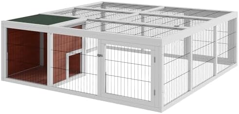 PawHut 59" Outdoor Rabbit Hutch Playpen Bunny Cage for Rabbits Dark Brown | Wooden Tortoise House Habitat, Outdoor Tortoise Enclosure