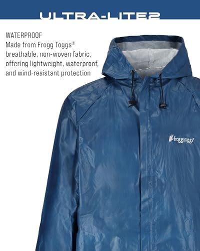 FROGG TOGGS Men's Ultra-lite2 2-Layer Waterproof Breathable Rain Jacket | Sealed seams, adjustable hood, storm flap, zippered chest pocket