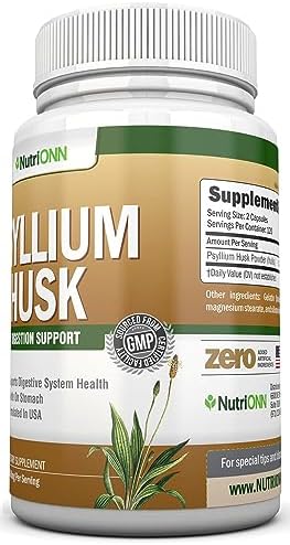 NutriONN Psyllium Husk Capsules - 1450mg - 240 Capsules - Made in USA - Double Strength - Premium Psyllium Fiber Supplement - Great for Digestion