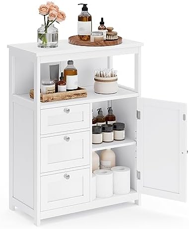 VASAGLE Bathroom Storage Cabinet, with 2 Doors, 31.5" H, Cloud White