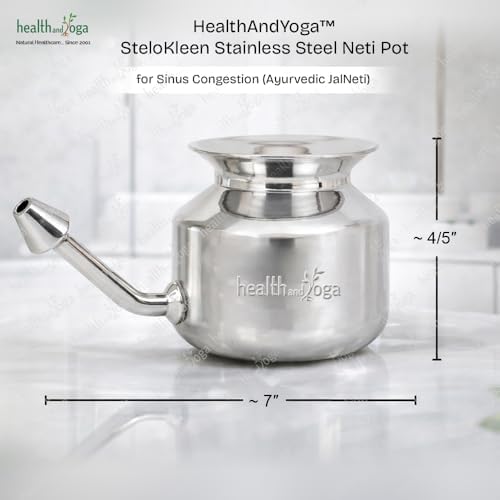 HealthAndYoga(TM) Stainless Steel Neti Pot for Sinus Congestion (Ayurvedic JalNeti)