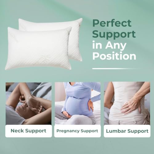 Snuggle-Pedic Adjustable Memory Foam Pillows - GreenGold Certified Pillow w/ Viscose of Bamboo Cover for Side, Stomach & Back Sleepers - Made in the USA - Standard