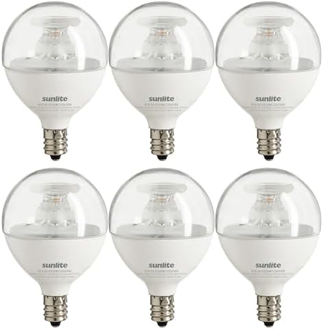 Sunlite G16.5 Light Bulb LED, 5W (40W Equiv.), 350 Lumens, Dimmable, Type G Globe Shape E12 Candelabra Base, Short Bulbs, Vanity Mirror Bulbs, 2700K Soft White, Frosted, 6 Count