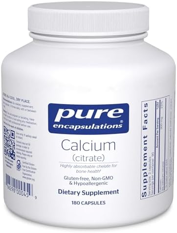 Pure Encapsulations Calcium (Citrate) - Supplement for Bone, Teeth, Colon, and Cardiovascular Health Support* - with Premium Calcium Citrate - 180 Capsules | Supplement for Bone, Teeth, Colon, and Cardiovascular Health Support*, with Premium Calcium Citr…
