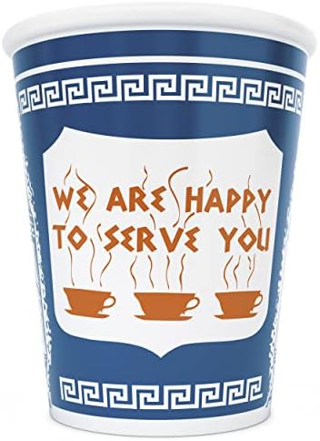 ExceptionLab 10 oz Ceramic New York City Greek Coffee Cup "We are Happy to Serve You"