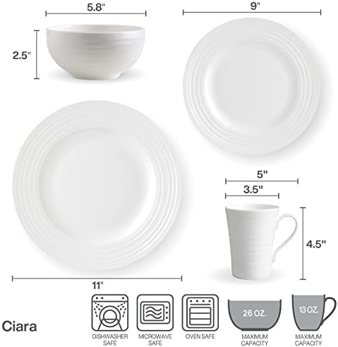 Mikasa Ciara 16 Piece Bone China Dinnerware Set, Service for 4, Lightweight and Durable Plates Bowls and Mugs