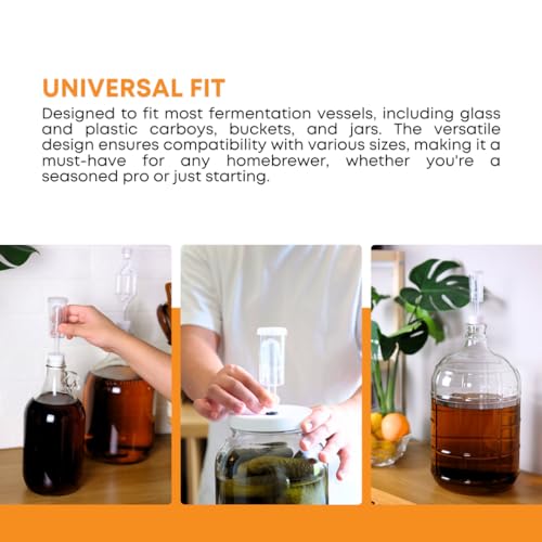 Fastrack 3 Piece Airlock for Fermentation Hydrolocks for Fermenting Wine and Beer with Drilled Rubber Stopper Durable Carboy Bung with transparent