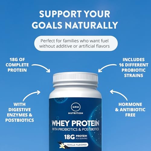 MRM Nutrition Whey Protein - Vanilla Flavored, BCAAs - 34 Servings | Microfiltered Whey Protein Isolate & Concentrate, 16 Different Probiotic Strains, & Digestive Enzymes, Gluten Free