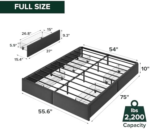 Zinus Maya Platform Bed Frame, Four Underbed Storage Drawers, Full | Secure Locking Drawers, Modern Upholstered Look, Minimalist Design, Straightforward Assembly, No Box Spring Needed