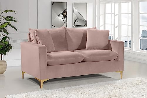 Meridian Furniture Naomi Collection Modern | Contemporary Grey Velvet Upholstered Loveseat with Stainless Steel Base in a Rich Gold or Chrome Finish, 633Grey-L