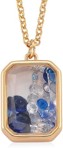 Blue and White Crystal Pendant Necklace in Goldtone 20 Inches