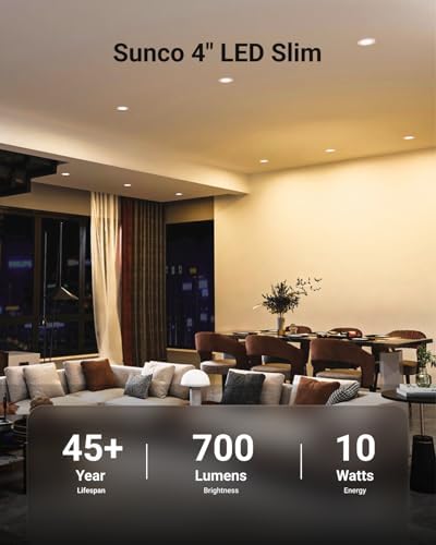 Sunco 4 Pack 6 Inch Canless LED Ultra-Slim Recessed Light, 5CCT, 14W=100W