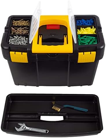 Portable Tool Box on Wheels - Stackable 3-in-1 Chest for Workshops and Craft Rooms - Foldable Comfort Handle and Latches by Stalwart (Black/Yellow)