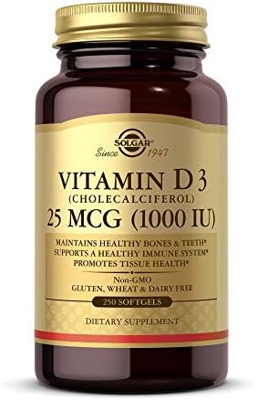 Solgar Vitamin D3 (Cholecalciferol) 25 MCG (1000 IU), 250 Servings | Helps Maintain Healthy Bones & Teeth, Immune System Support, Non-GMO, Gluten Free