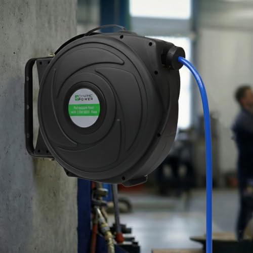 DYNAMIC POWER Elite Retractable Air Hose Reel with 3/8-Inch by 50-Feet PU Air Hose exceptional resistance to abrasion, oil, and weather - DP-HR5-315