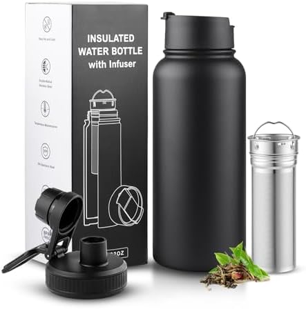 Sivaphe Tea Infuser Bottle With Removable Loose Leaf Tea Strainer Cup 18/8 Stainless Steel Portable Insulated Travel Tea Tumbler Black