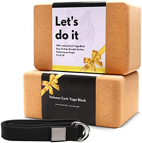 Cork Yoga Blocks 2 Pack Set -Natural Cork from Portugal, 9"x6"x4" Yoga Blocks Non-Slip&Anti-Tilt for Women| Men, Lightweight