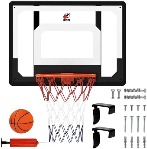 Large Wall Mount Basketball Hoop Set with Door Hooks, 32" x 23" Backboard, Spring Rim, Indoor Outdoor Basketball Practice Equipment for Adults