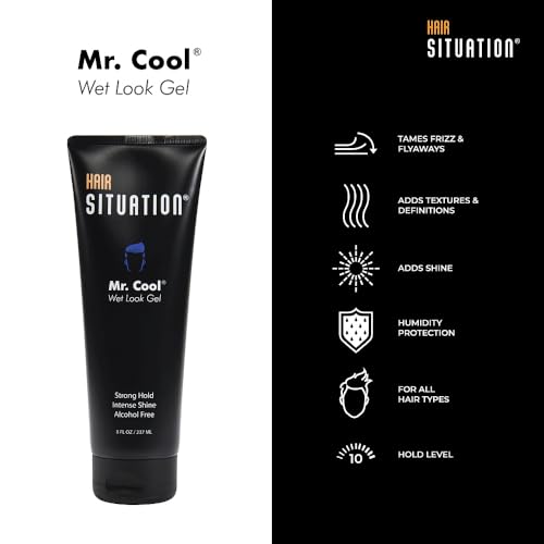 Hair Situation Mr. Cool Wet Look Strong Hold Hair Styling Hair Gel, High Shine, Anti-Humidity Shield, Anti-Frizz Fly Away, Alcohol-Free