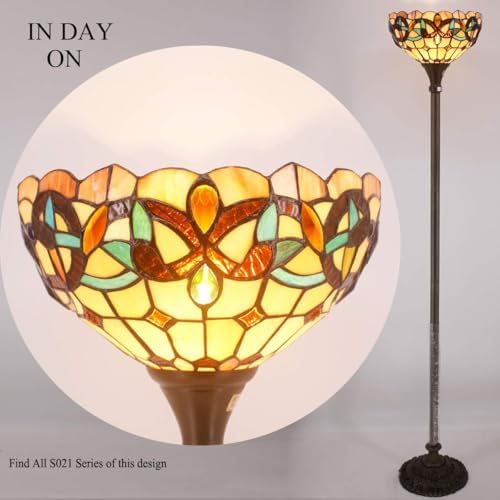 WERFACTORY Tiffany Floor Lamp Stained Glass Torchiere Standing Corner Light