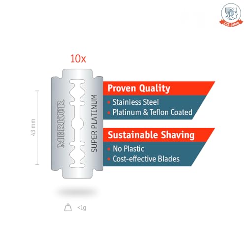 MERKUR SUPER Double Edge Safety Razor Blades, 10 Count (Pack of 3), Precision Stainless Steel Blades with Platinum and Teflon Coating