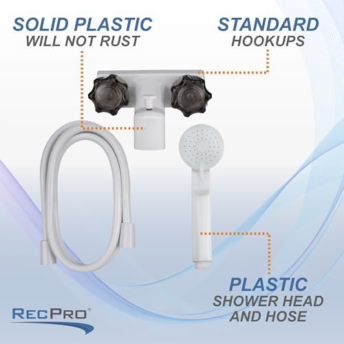 RecPro 4" RV Tub & Shower Diverter Faucet, White/Smoke, Handheld