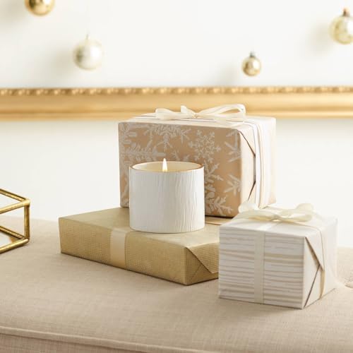 Thymes Frasier Fir Candle - Gilded Collection - Wood Grain Ceramic Design with 24-Karate Gold Rim - Mountain Fresh Fragrance - Elegant Winter Candle Scents - Gifts for Women & Men (3-Wick, 20 oz)