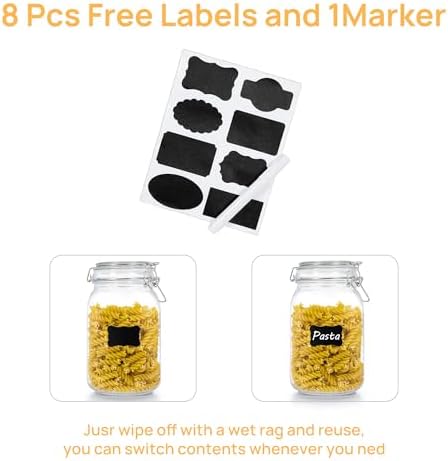 CHEFSTORY 50oz Glass Food Storage Jars with Airtight Clamp Lids, 3 Pack