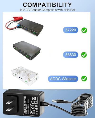 14V Charger Cord for Halo Bolt Air 58830 57720 Portable Car Battery Jump Starter