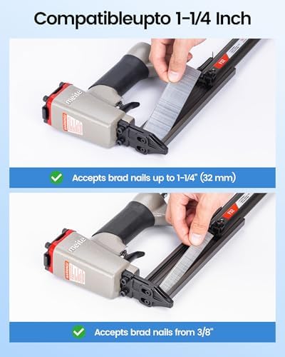meite F32 Brad Nailer 18 Gauge 3/8" to 1-1/4" Pneumatic Tool for Woodworking Projects