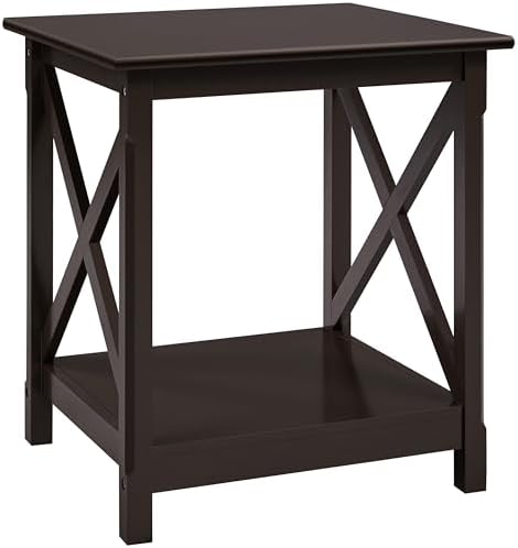 Yaheetech X-Side Frame End Table with 2-Tier Storage Shelf, Espresso