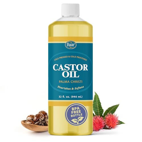 Baar Cold-Pressed Castor Oil, Cold-Processed, Hexane-Free, Palma Christi, for Skin, Hair, Massage & Castor Oil Packs, BPA-Free Bottle, 32 oz | Hexane free, Palma Christi oil, BPA-free bottle, skin, hair and massage applications