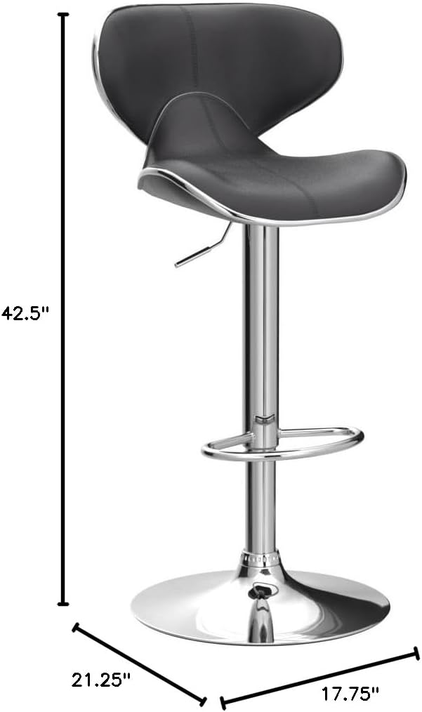 Roundhill Furniture Masaccio Cushioned Leatherette Upholstery Airlift Adjustable Swivel Barstool with Chrome Base, Set of 2, Blue