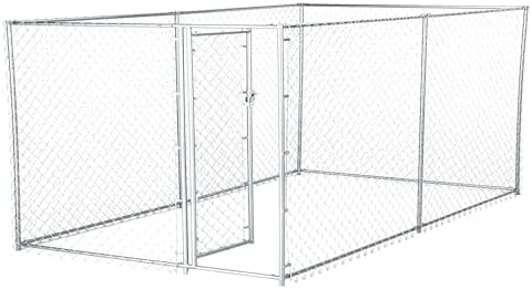 Lucky Dog 10' x 10' x 6' Heavy Duty Outdoor Welded Galvanized Steel Chain Link Dog Kennel Enclosure with 2 Configurations and Latching Door, Silver
