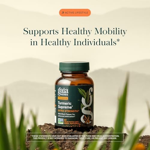 Gaia Herbs Turmeric Supreme Extra Strength - Helps Reduce Occasional Discomfort from Normal Wear & Tear*- 616 mg Organic Turmeric Curcumin Supplement with Black Pepper- 120 Vegan Liquid Phyto-Capsules