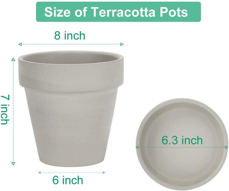 vensovo 8 Inch Clay Pot for Plant with Saucer - 2 Pack Large Terra Cotta Plant Pot with Drainage Hole, Clay Planters Pot