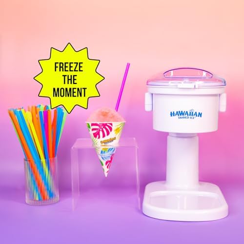Hawaiian Shaved Ice S700 Kid-Friendly Snow Cone Machine Kit with 3-16oz. Syrup Flavors: Cherry, Grape, and Blue Raspberry, Plus 25 Snow Cone Cups