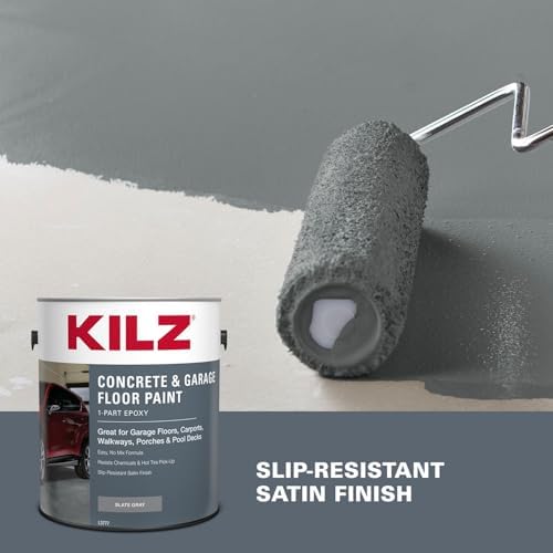 KILZ 1-Part Epoxy Concrete & Garage Floor Paint, Slate Gray, 1 Gallon