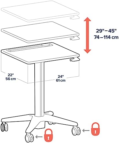 Ergotron – LearnFit Mobile Standing Desk, Adjustable Height Small Rolling Laptop Computer Sit Stand Desk with Wheels for Classroom, Office, Medical or Home Use – Adjusts from 33 to 49 Inches – Grey
