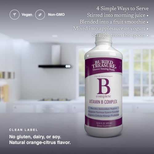 Buried Treasure B Complete - 16 Fl oz, All 8 B Vitamins with Methylated B12 & Methylfolate, Biotin, B1, B2, B6, Antioxidant Support