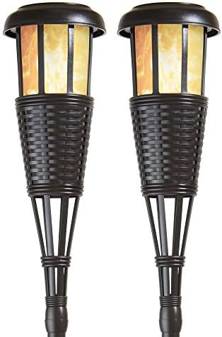 Newhouse Lighting FLTORCH2-B Solar-Powered Flickering Flame Effect LED Outdoor Island Torches for Landscape Lighting, Black Dark Chocolate Finish