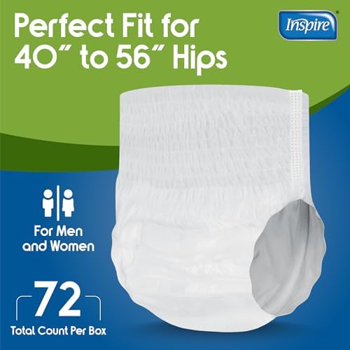 Inspire Protective Underwear for Men and Women with Incontinence | Adult Diapers | Disposable Underwear for Adults | Adult Pull Ups - 4 Bags of 14 | 56 Total (Extra Large)