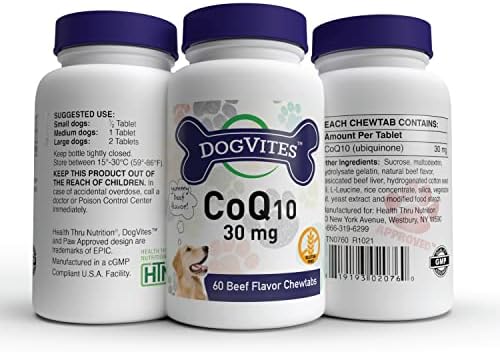 Health Thru Nutrition Dog-Vites CoQ10 for Dogs, 60 Beef-Flavored Chewable Tablets